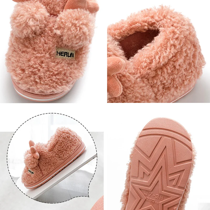 

Slippers Winter Slides For Men Women Couples Unisex Cartoon Cotton Shoes Plush Cute Deer Horn Flat Design Warm Cozy Casual House