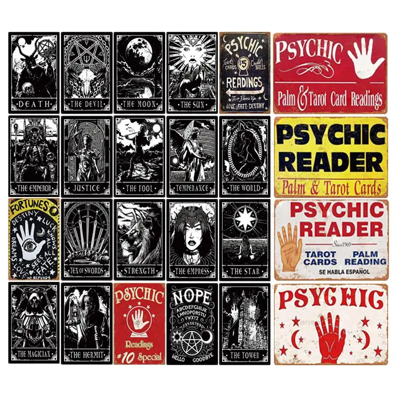

Металлический постер Tarot, металлический винтажный сенсорный металлический знак, жестяной знак, Настенный декор для гадания, магазин, металл...