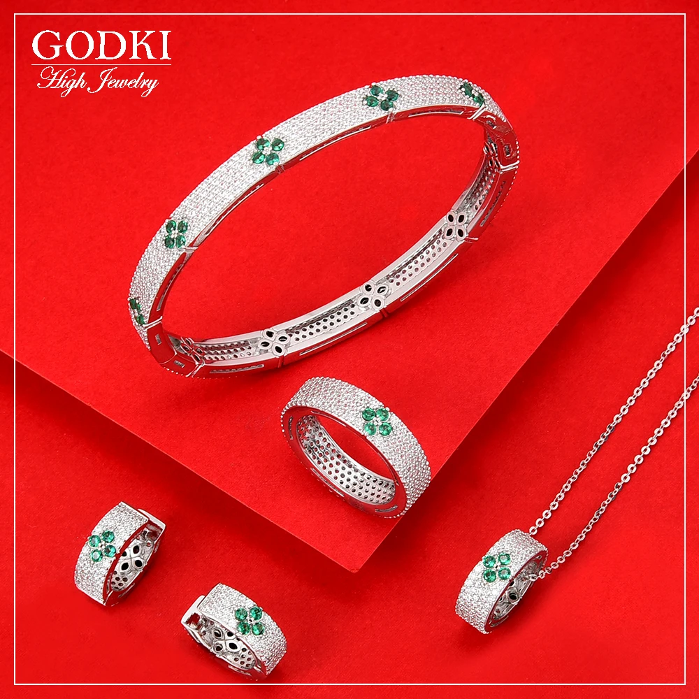 

GODKI Новый трендовый 4 шт роскошный набор украшений для женщин Свадебные с кубическим цирконом CZ индийские африканские Дубай Свадебные ювели...