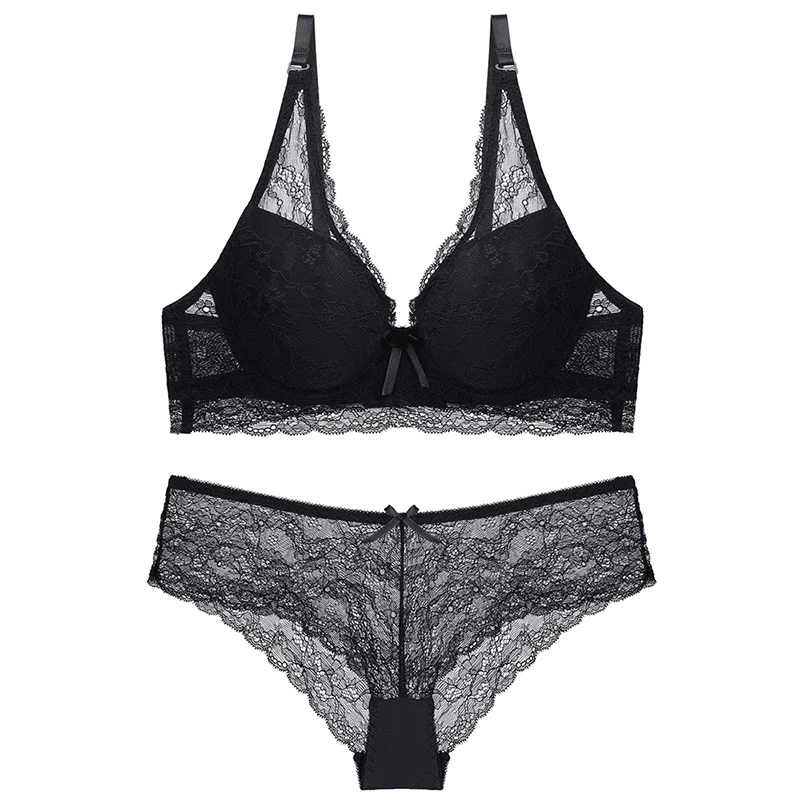 

Embroidered Lace Push Up Women Underwear Bras Pants Sets Sexy Hollow Products Out Bras Thongs Lingerie Set A B C Cup