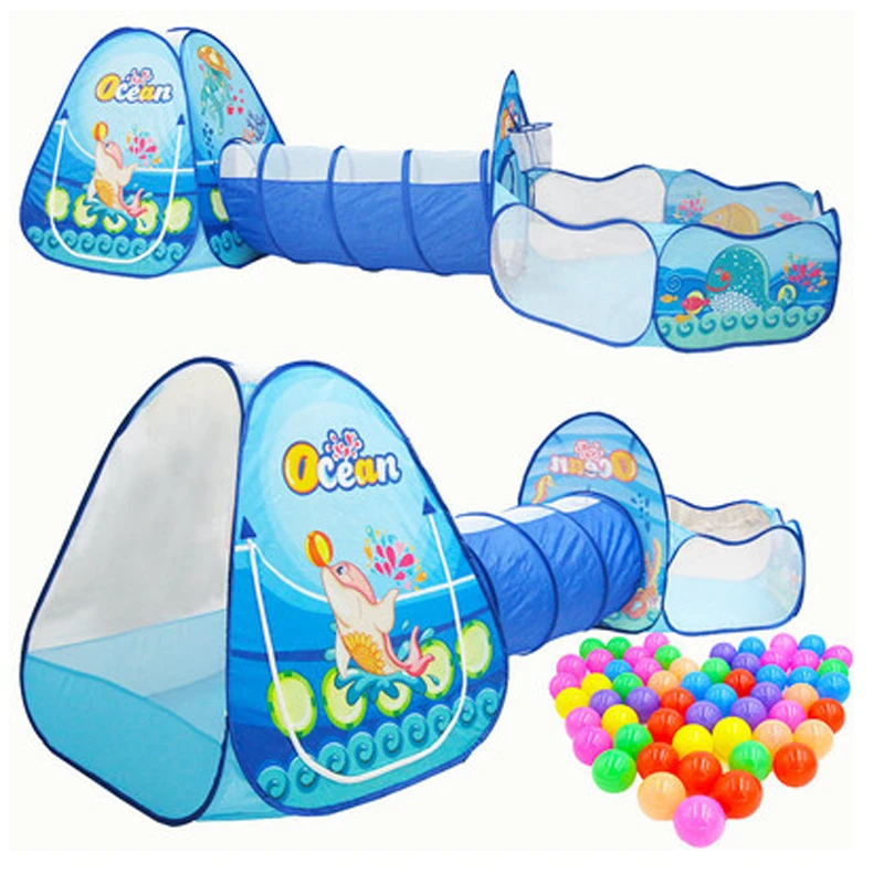 

3 in 1 Portable Kids Tent Children Play Game House Ocean Ball Pool Children Tipi Tents Crawling Tunnel Pool Ball Baby Play Tents