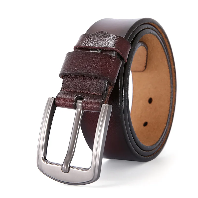 

BEAFIRY Business Men leather Pin Buckle Genuine Jeans Belts fashion Business Cow Retro Waist Strap Belt Classic Brown 2021 New