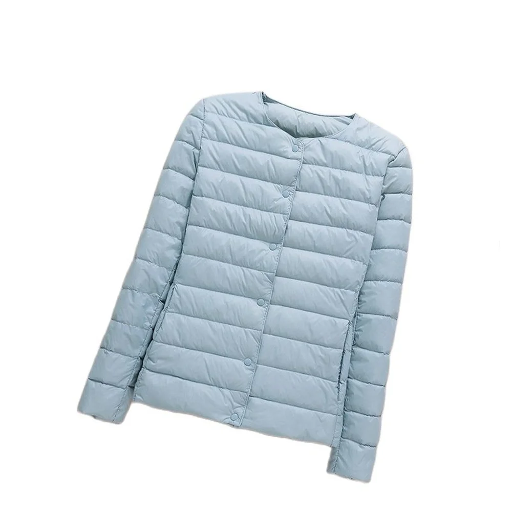 

2021 New Winter Women Down Coat Ultralight Collarless Duck Down Jacket Portable Female Padded Parkas O-Neck Puffer Overcoat