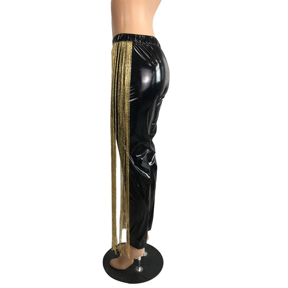 Женские теплые леггинсы из искусственной кожи черные облегающие брюки с