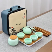 portable travel ceramic teaware set 1 tea pot 4 cups chinese kung fu tea set with bag gaiwan tea cups of tea ceremony