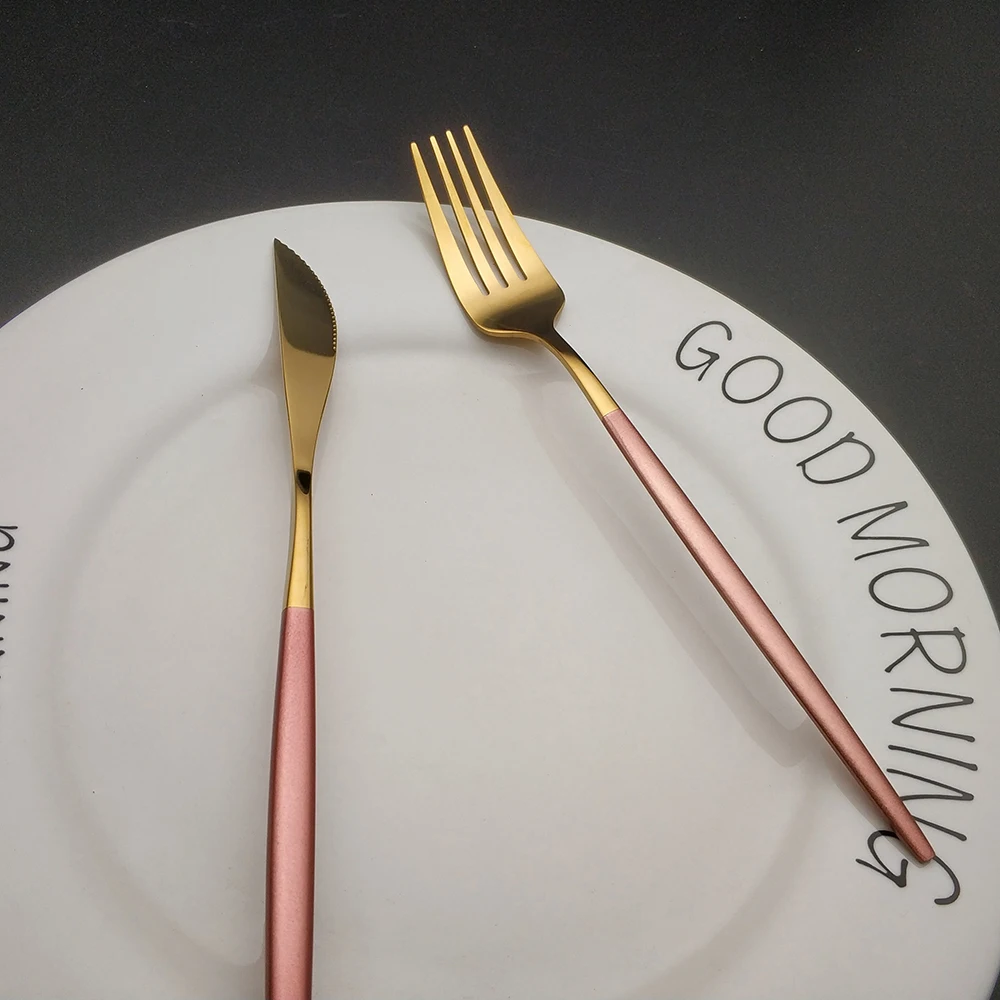 Горячая Распродажа столовые приборы из нержавеющей стали розовые кухонные
