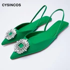 Сандалии женские на низком каблуке, босоножки с ремешком на пятке, модная Роскошная элегантная обувь с кристаллами и блестками