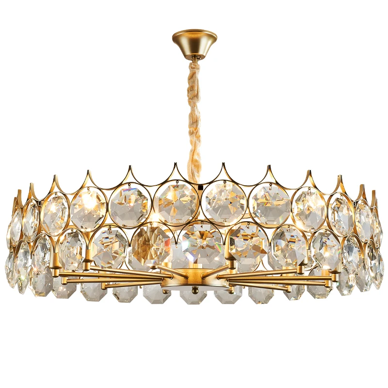 

Golden Luxury Chandeliers Fashion Round Villa Hotel Restaurant Art Decor Luminaire Contemporary Creative Crystal Hanging Lights