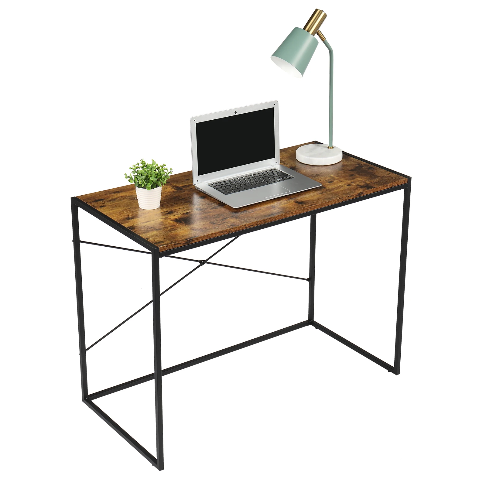 

100x50x75CM Simple Cross Computer Desk PC Laptop Study Table Workstation for Home&Office Black Paint Frame MDF Paste Desktop
