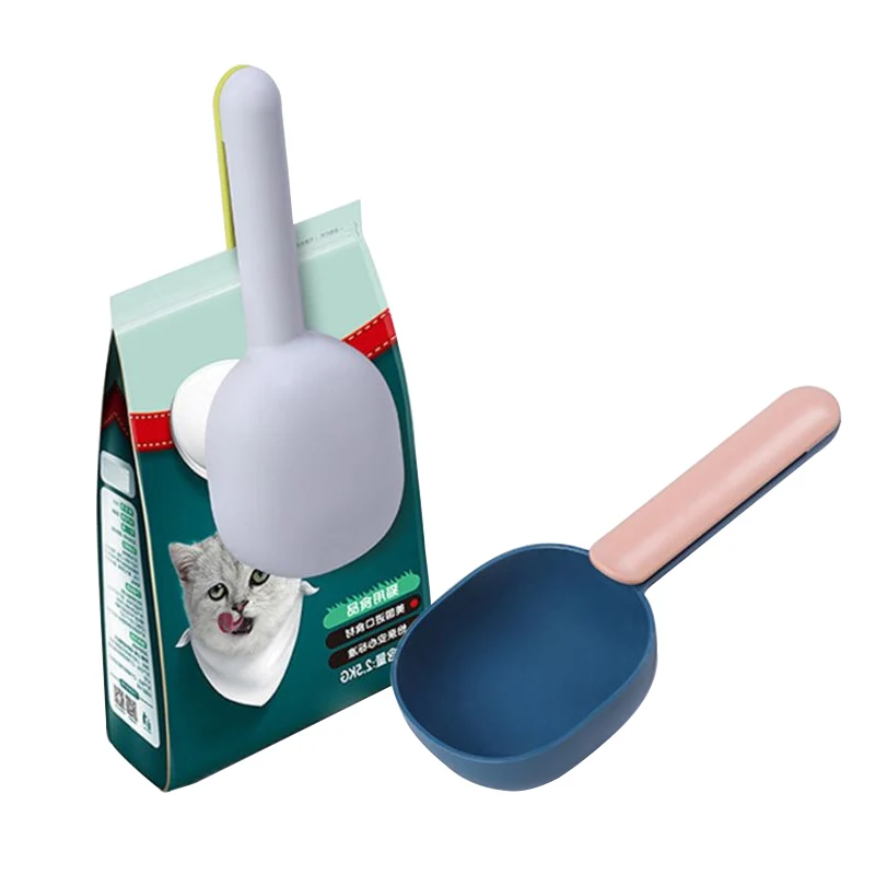 

Mutli-function Portable Pet Cat Dog Food Shovel Mutli-Function Feeding Scoop Spoon with Sealing Bag Clip Creative Measuring Cup