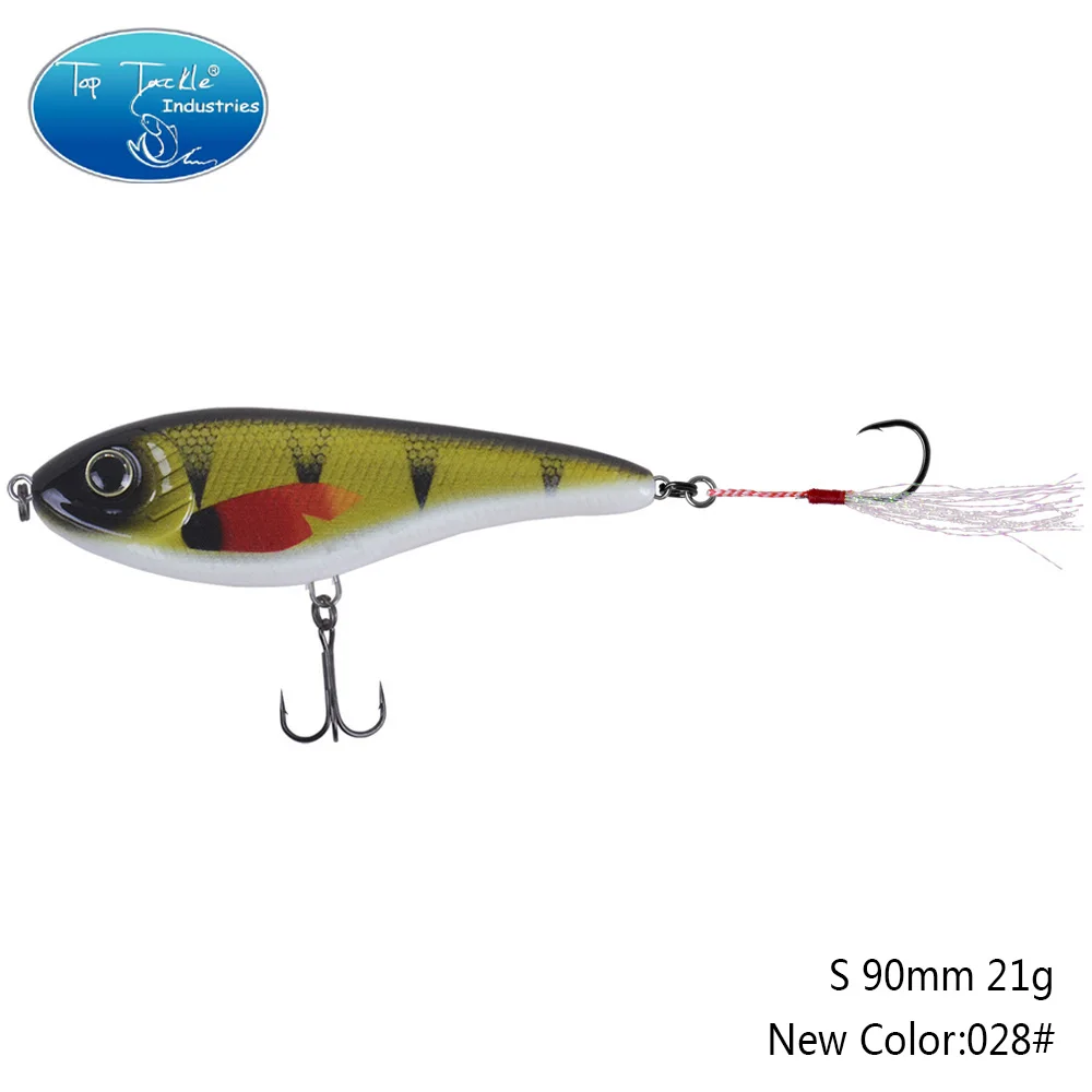 90mm 21g 028 90 мм 21 г цвета от 001 до 035 Тонущая Мускусная Щука искусственная рывковая приманка с одним крюком перьевая приманка для рыбалки - Цвет: 90mm 21g 028