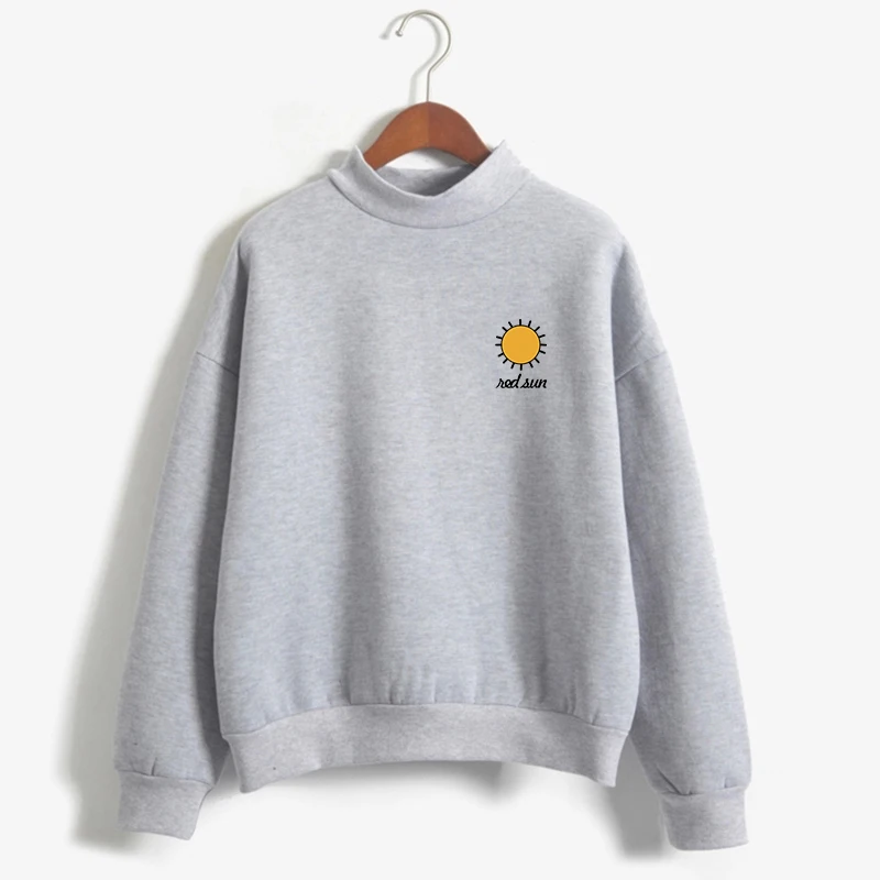 

Autumn Winter Fleece Hoodie Casual Harajuku Funny Sun Print Sweatshirt Women Streetwear Turtleneck Tops Friends Sudadera Clothes