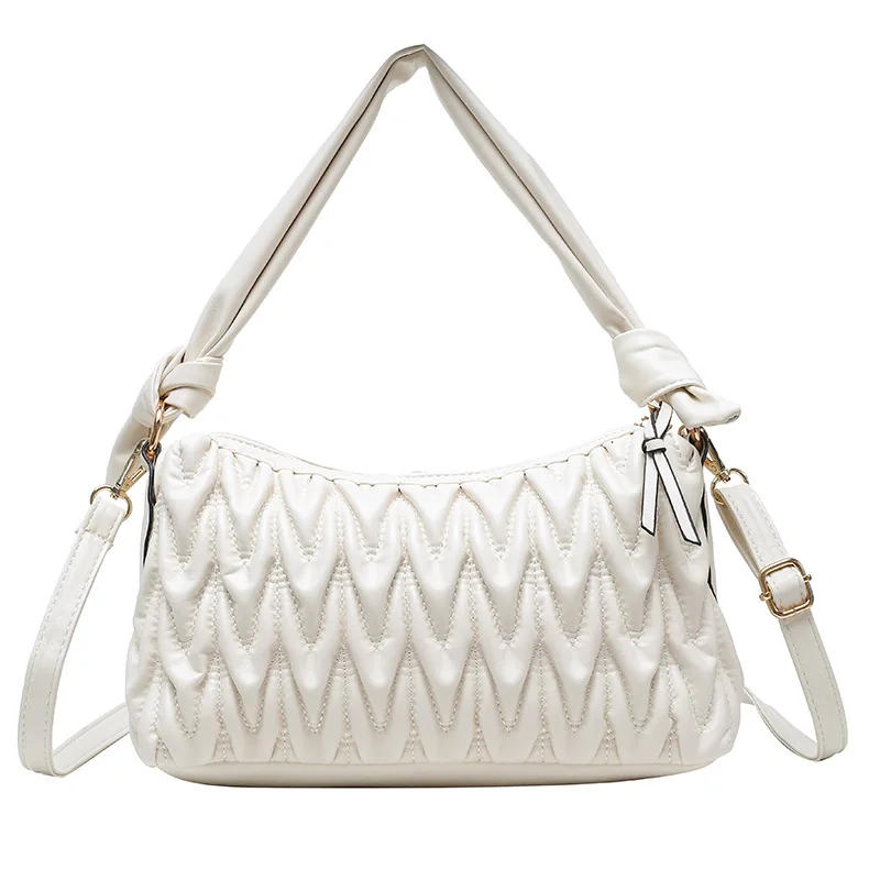 

New Fashion Soft Leather Pleated Bag For Women Trend Underarm Winter Luxury Designer Handbags Baguette Casual Off White Bolsa