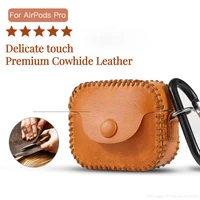 premium cowhide leather case for airpods pro luxury genuine leather all inclusive case carabiner included wireless charging