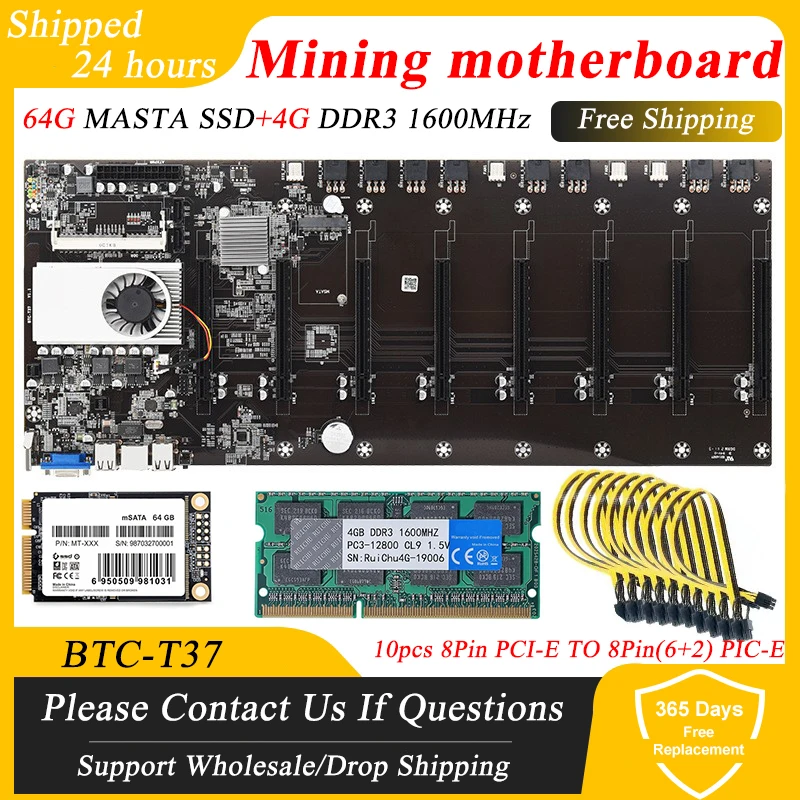 

Семейная материнская плата для майнинга, поддержка 8 GPU для майнинга BTC с 64G MSATA SSD DDR3 4G 1600 МГц ОЗУ, комплект материнской платы для майнинга
