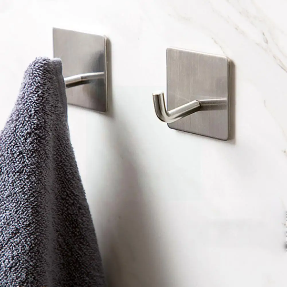 

Wall-mounted Sticky Hooks Punch-free Steel Hook Holder Rack Sticky Bathroom Self Kitchen Adhesive Hanger I6A7
