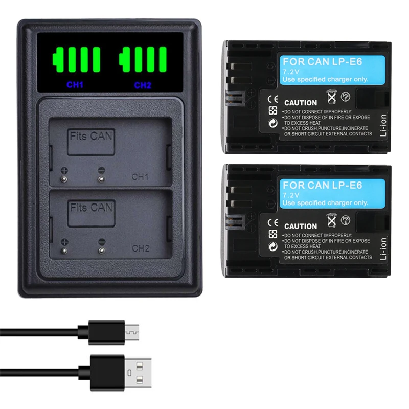LP E6 LPE6 камера батарея + LCD двойное зарядное устройство для Canon 5D Mark II III 7D 60D EOS 6D 70D
