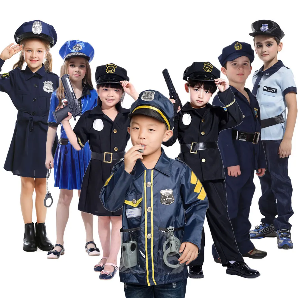 

Umorden Fantasia Child Kids Cops Policeman Police Officer Costumes for Boys Girls Halloween Purim Carnival Party Role Play Set