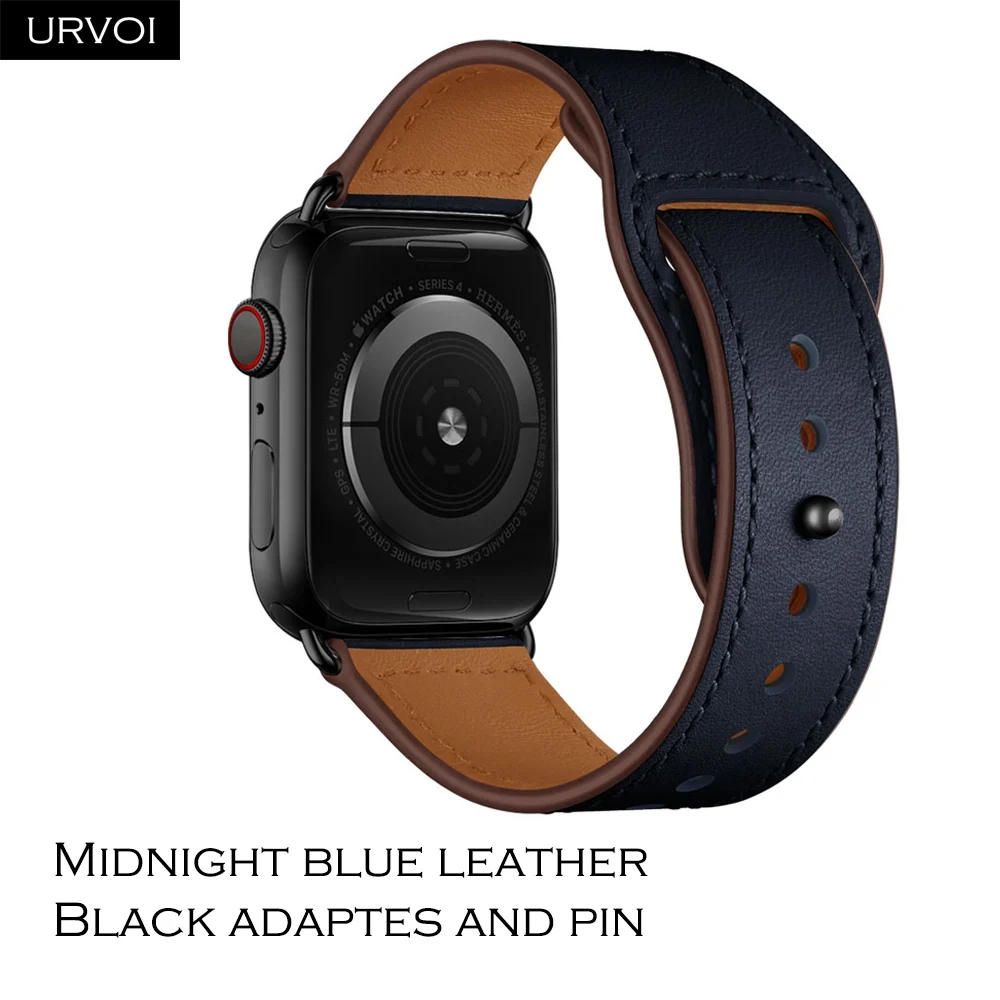 Midnight blue B URVOI ремешок для apple watch серии 5/4 3, 2, 1, ремешок для наручных часов iWatch, большие размеры 40-44 мм спортивный ремешок из натуральной кожи Swift Pin& tuck ручной работы - Band Color: Midnight blue B