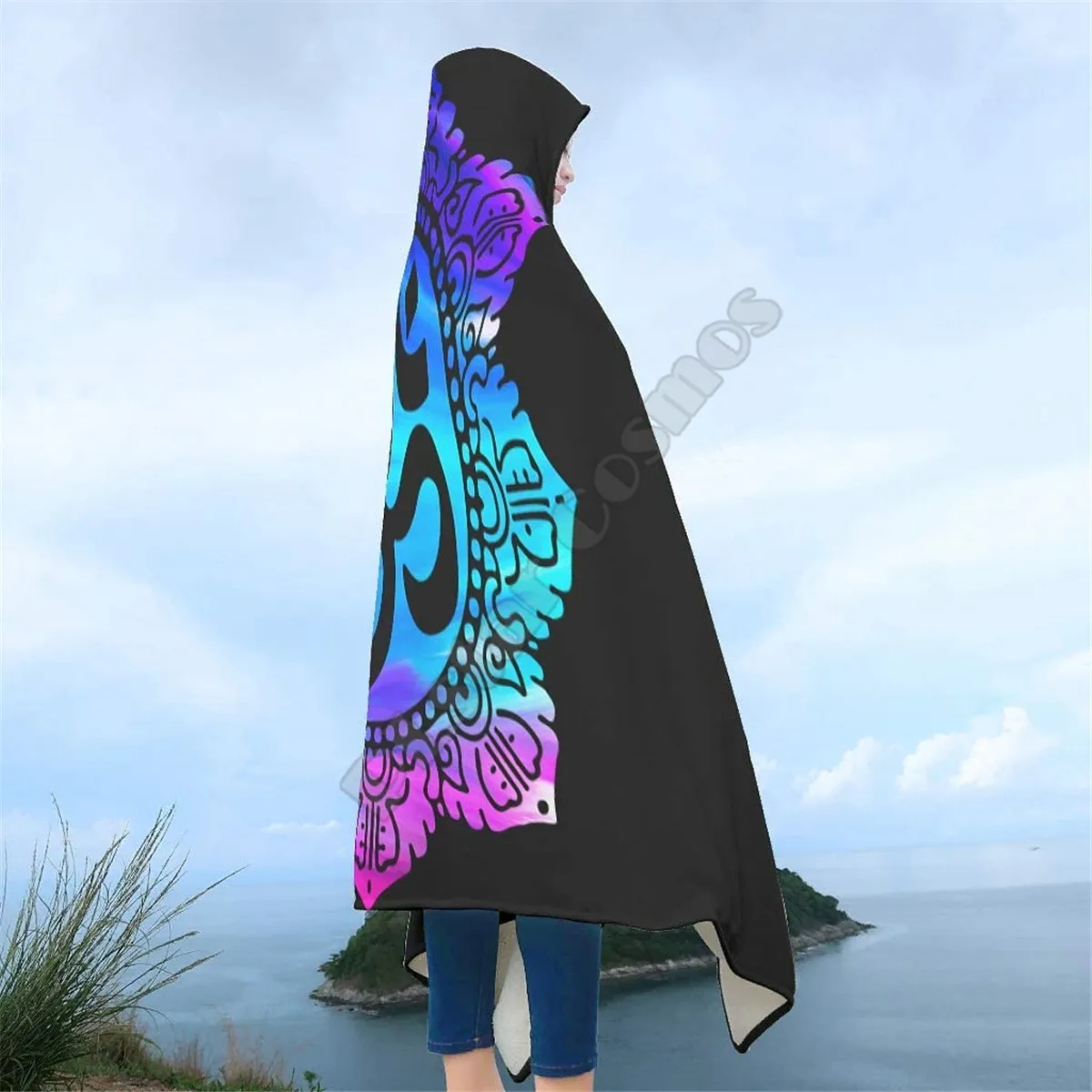 

Yoga Lotus Cuddly Bright Colors Hooded Blanket 3D Printed Wearable Blanket Adults men women kids Boy Girl Blanket