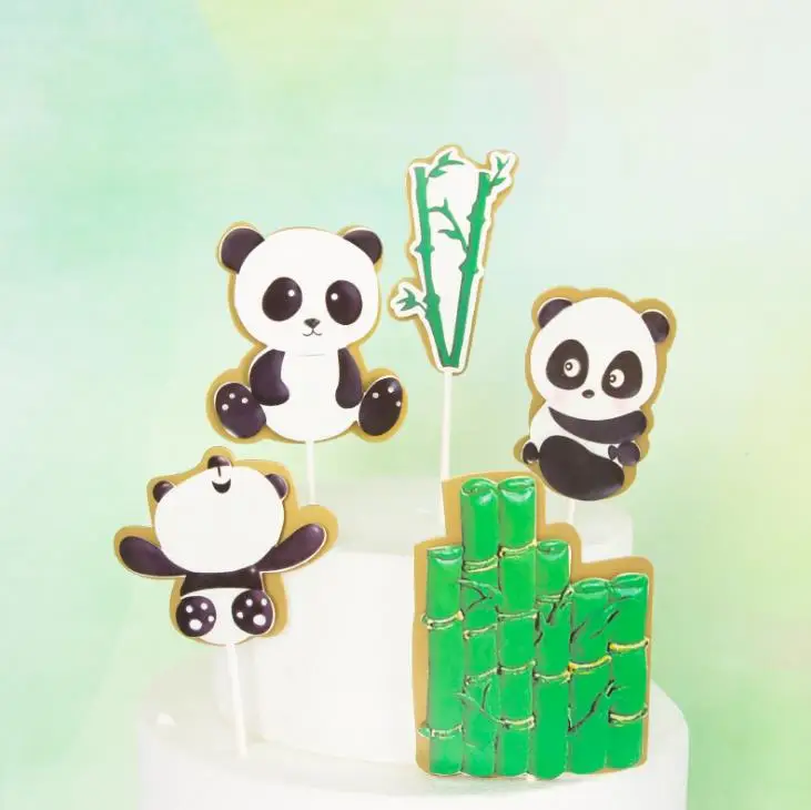 

5 Pcs/set Animal Panda Bamboo Leaf Cake Cupcake Toppers Decoration Happy Birthday Children's Day Boy Girl Party Cake Decorations