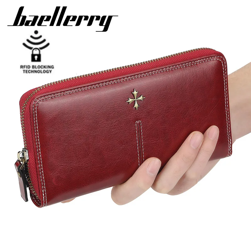 

Baellery женский кожаный однотонный Длинный кошелек, модный многофункциональный клатч с блокировкой Rfid, Женский кошелек на молнии с нескольким...