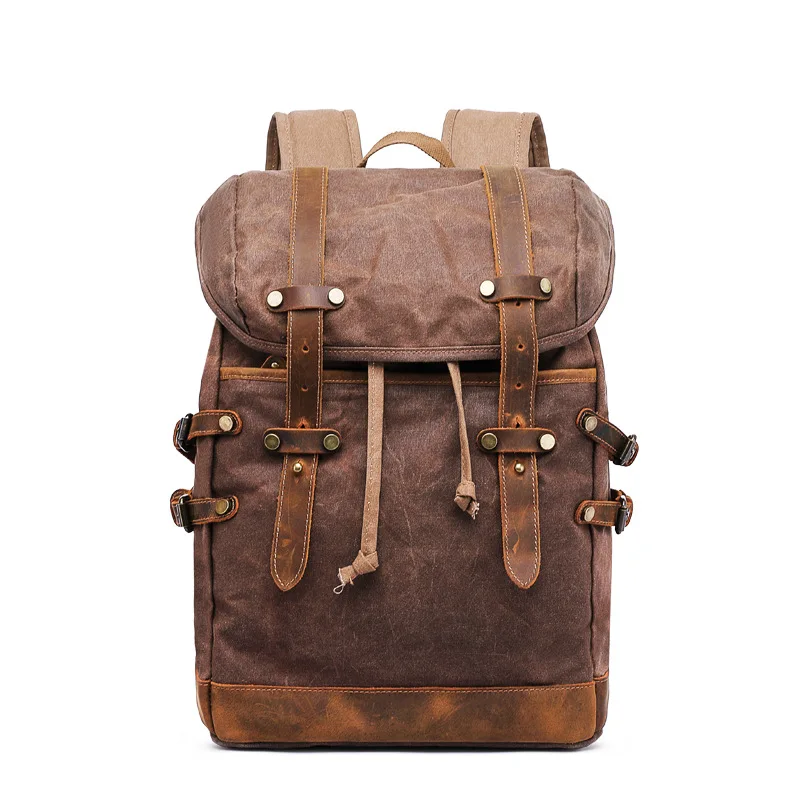 

GZM Men's backpack Retro Oil wax Canvas Backpack Outdoor bags for mountaineering Horse skin large capacity schoolbag