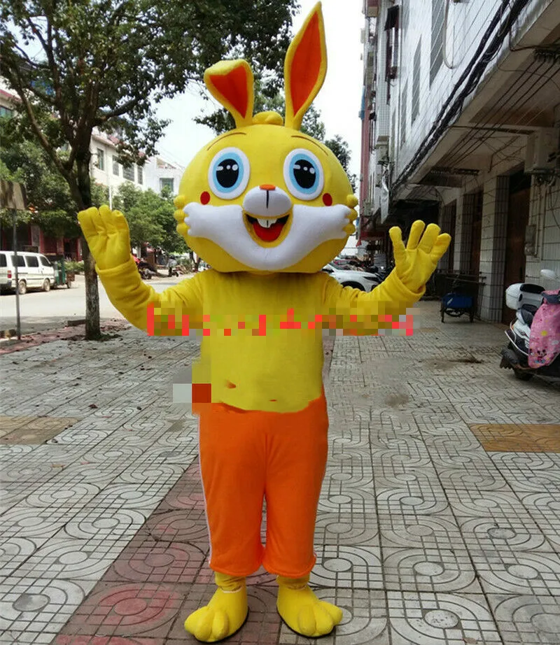 

Yellow Rabbit Mascot Costume Suits Cosplay Party Game Dress Outfits Xmas Adults Hot Interesting Funny Cartoon Character Clothing