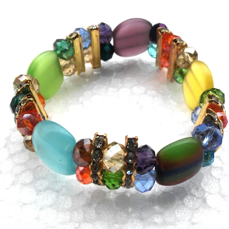 multi color Модные браслеты с кристаллами кошачий глаз из бисера, хорошее растяжение, золотой цвет, аксессуар, браслет, цельный gcb1148 - Окраска металла: multi color