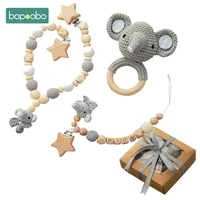 bopoobo baby toy set wooden cartoon elephant rabbit stroller chain pacifier chain crochet teether personalized newborn gifts