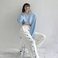 korean fashion sweatpants heart embroidery womens sports pants elastic waist summer loose y2k aesthetics trousers for female