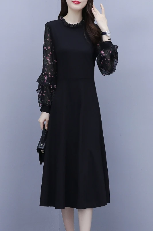 

COIGARSAM 5XL Plus Size Patchwork Women dress New Spring Chiffon Dresses Black 9591