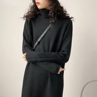 2021 casual autumn winter pile collar thick maxi weater pullovers dress women basic loose sweater female turtleneck long dress