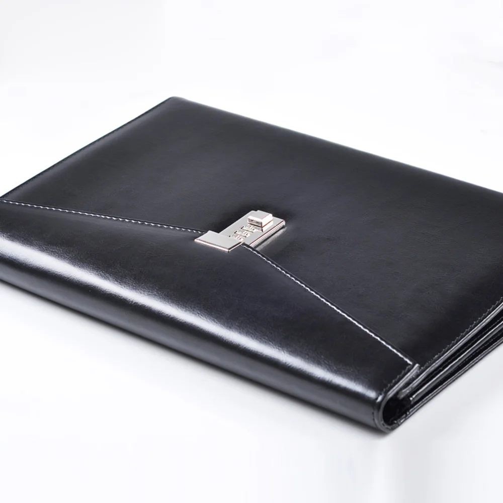 A4 Document File Folder with Lock Padfolio Fichario Password Briefcase Organzier Executive Cabinet PU Leather Office Manager Bag