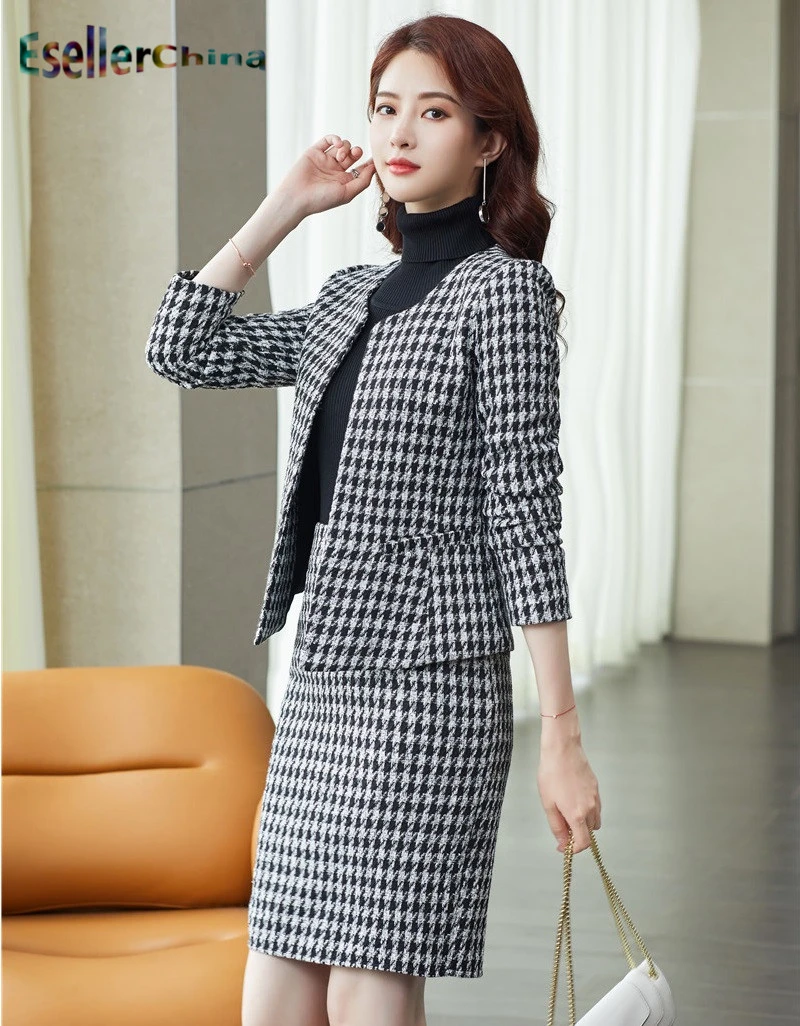 Женские деловые костюмы из высококачественной ткани с юбкой и курткой пальто