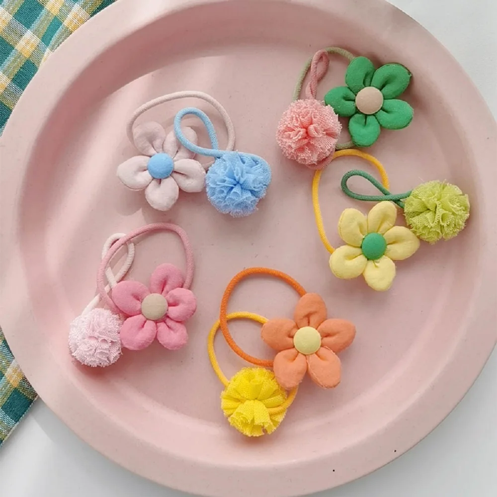 

2pcs/set Baby Girl Elastic Hair Ties Set Hair Rope ball hair ring Headwear Flower Ponytail Holder Cute Children