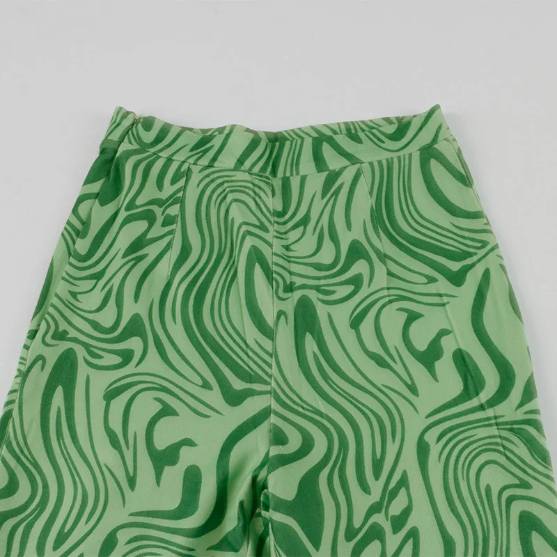 

2021 Tie Dye Print Loose Pants Women Y2K Summer 2021 Green High Waist Oversized Fashion Wide Leg Vintage Trousers Casual