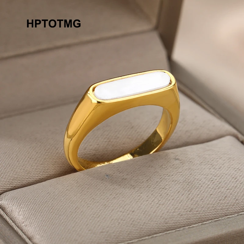 

Aesthetic French Enamel Gold Rings for Women Stainless Steel Metal Fashion Punk Rings 2021 Trend Fine Jewelry Accessories Gifts