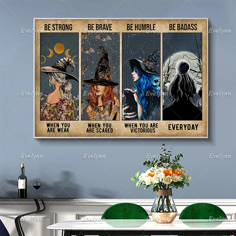 

Witch Vintage Poster - Be Strong Be Brave Be Humble Be Badass Poster,Witches Hippie Soul Home Decor Canvas Wall Art Prints Gift