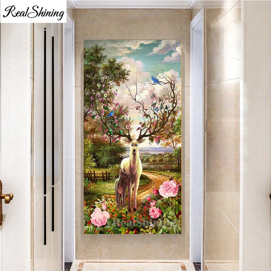 

Large Diamond Embroidery,Round Diamond European-style Flowers wealth deer Full rhinestone Diamond painting cross stitch F1056