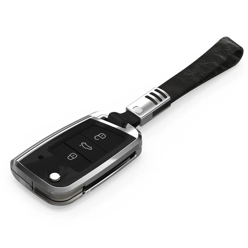 Black-leather buckle Автомобильный чехол для ключей защитный чехол для ключей брелок держатель для Volkswagen Lavida Plus Tiguan Bora L Touran L Golf автомобильные аксессуары - Название цвета: Black-leather buckle