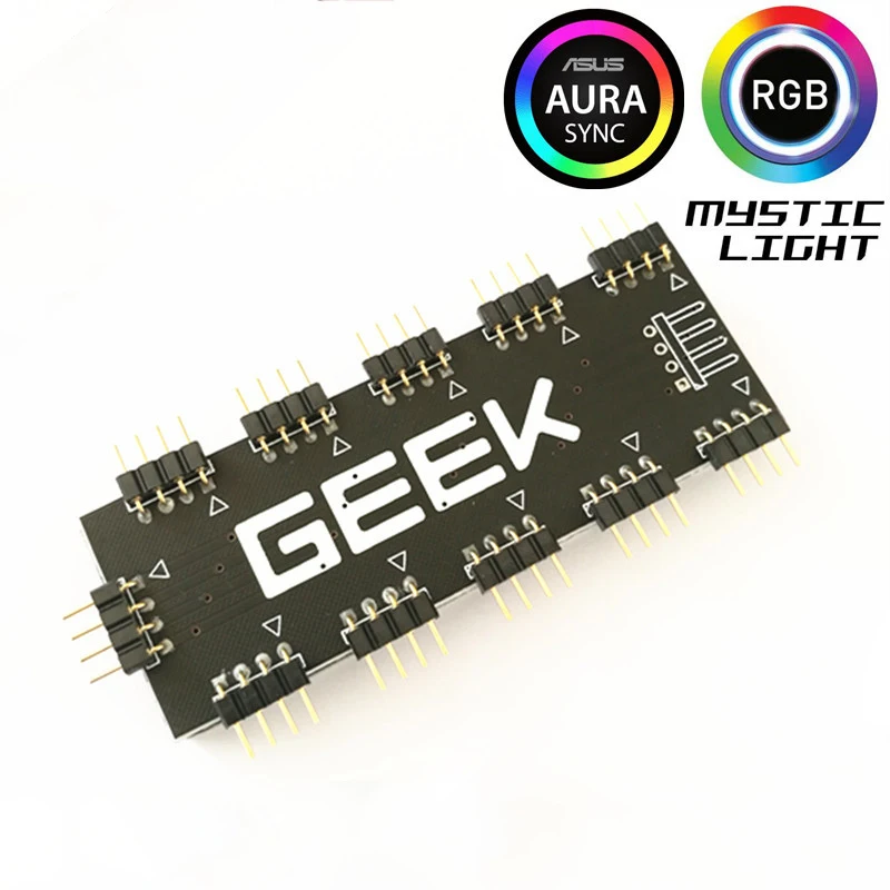 AURA SYNC 5V 3 Pin RGB 10 Hub Splitter SATA Power 3pin ARGB Adapter Extension Cable for GIGABYTE MSI ASRock RGB LED with PMMA Bo