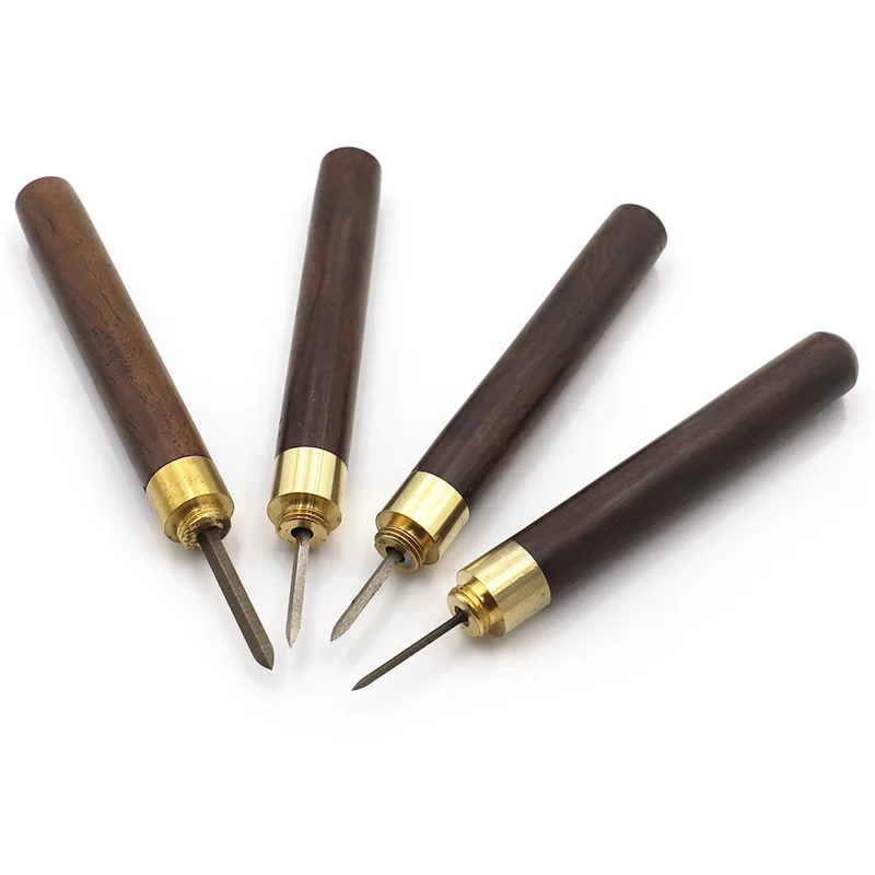

3/4/5/6mm DIY Leather Hand Tool Rhomboid Hole Awl Leather Punching With Cover Wooden Handle Puncher Leather Craft Tool