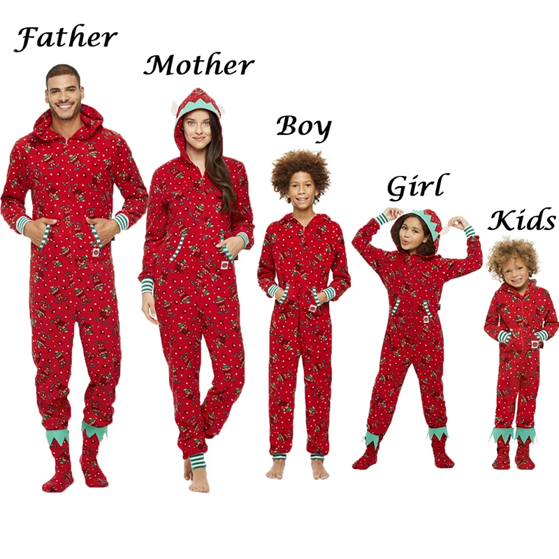 

Family Matching Outfits Christmas Family Look Daddy Mommy and Me Sleepwear Clothes Hooded Pajamas Father Son Mother Daughter Red
