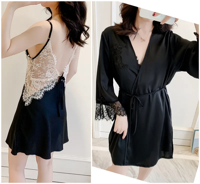 Женский пижамный комплект из 2 предметов весеннее кружевное ночное белье