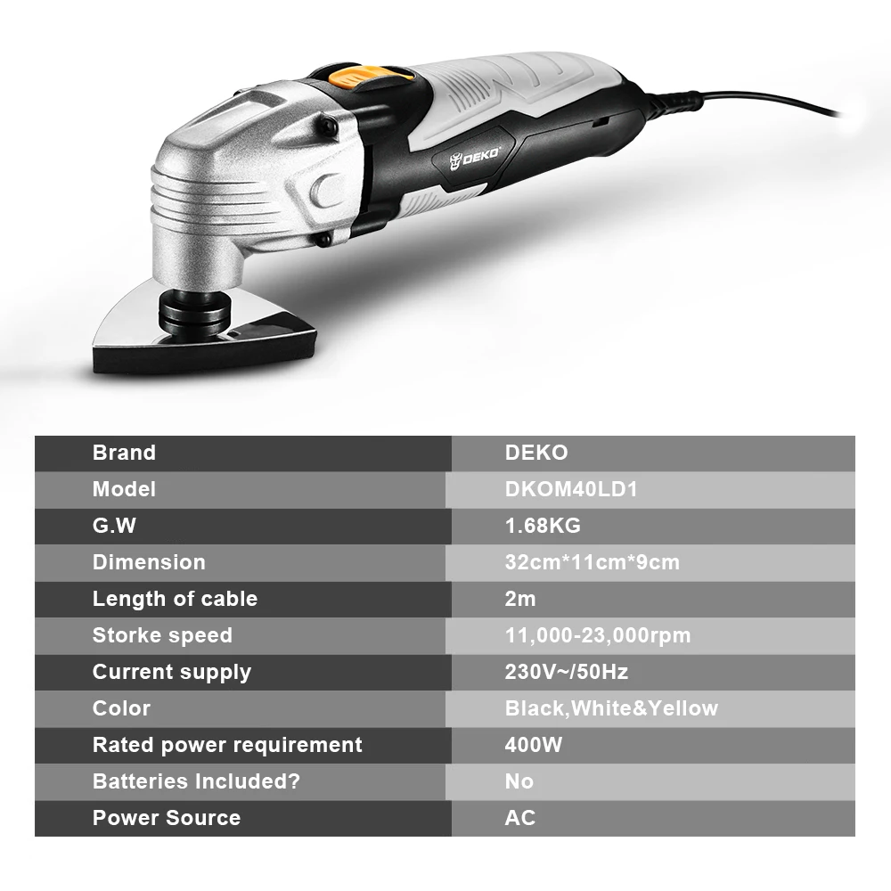 DEKO-herramienta eléctrica oscilante multifunción, DKOM40LD1/2, 220V, recortadora eléctrica, sierra de velocidad Variable con accesorios