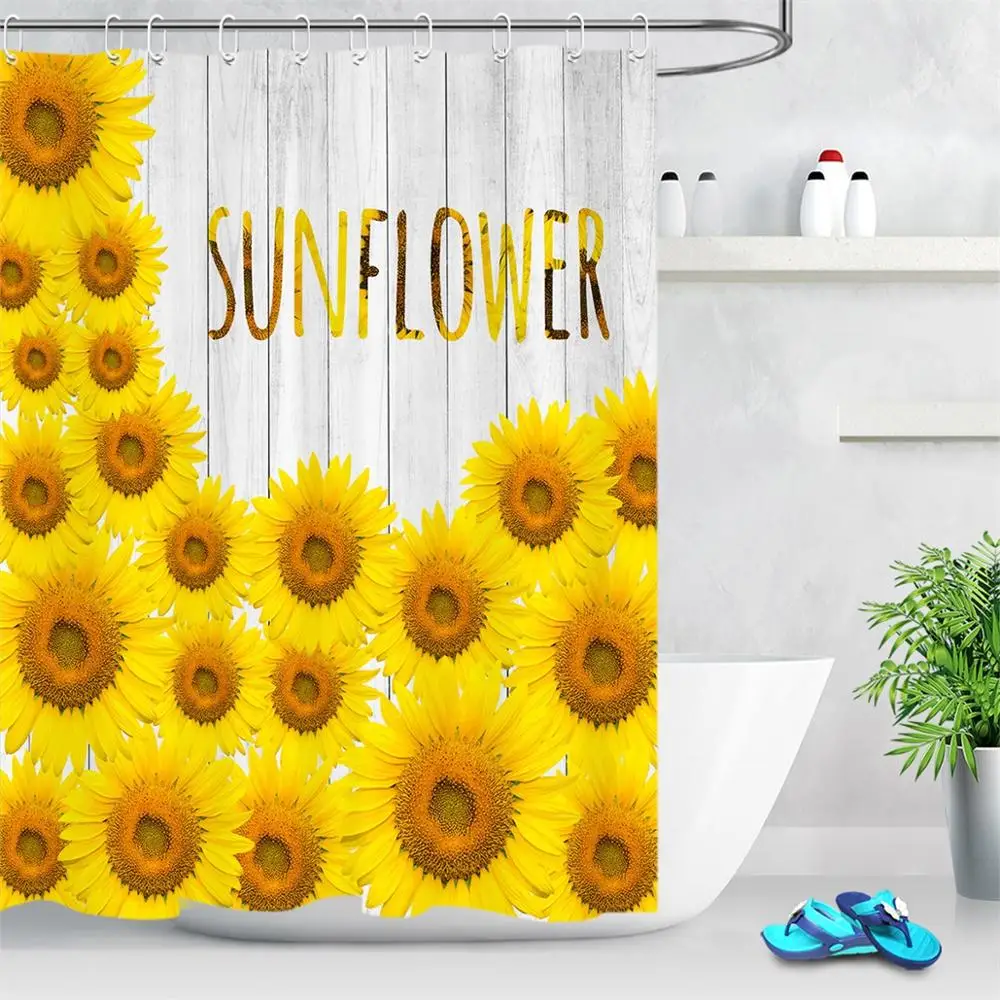 Водонепроницаемая шторка для душа занавеска из полиэстера с рисунком подсолнуха