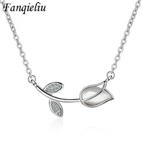 fanqieliu real 925 sterling silver pendant necklace women vintage flower rose crystal jewelry gift for girl fql21354