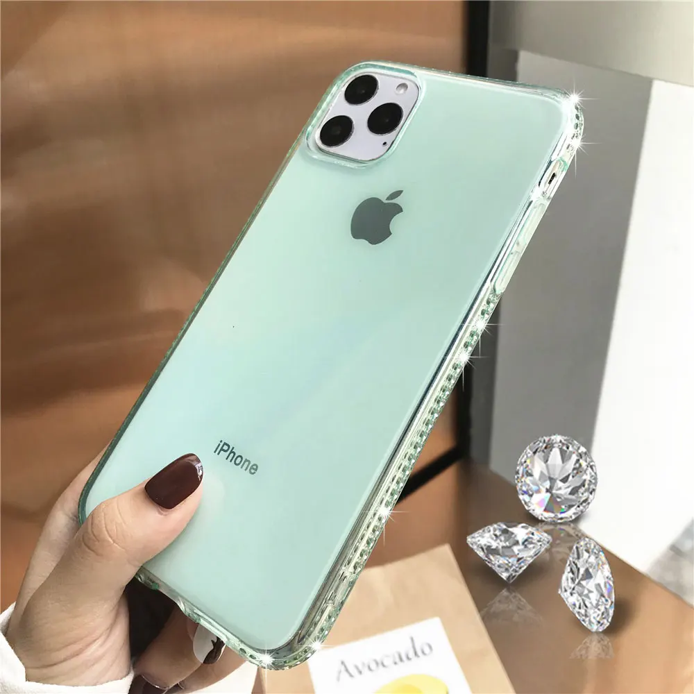 Чехол бампер с алмазами Transaprent мягкий чехол для iphone 11 Pro MAX XR XS X 5S 6 6s 7 8 плюс samsung A10 A20