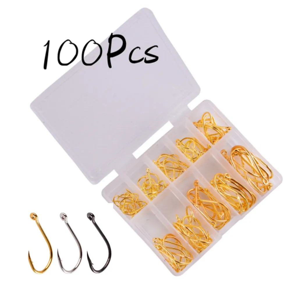 

100pcs 3Colour Fishing Hooks Set Carbon Steel Single Circle Fishhook Fly Fishing Jip Barbed Carp Hooks Sea Tackle Accessories